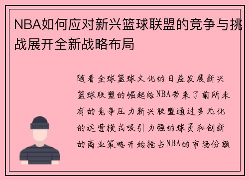 NBA如何应对新兴篮球联盟的竞争与挑战展开全新战略布局